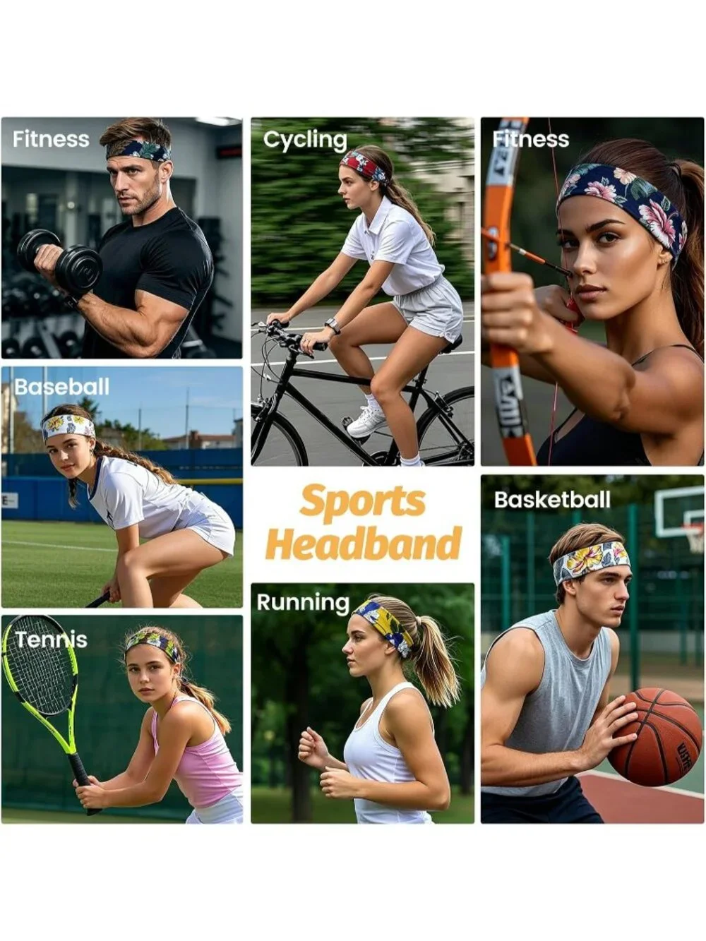 Women X-Colorful-2 Stretchy 6 Pack Headbands Yoga Sweatband Hair Accessories